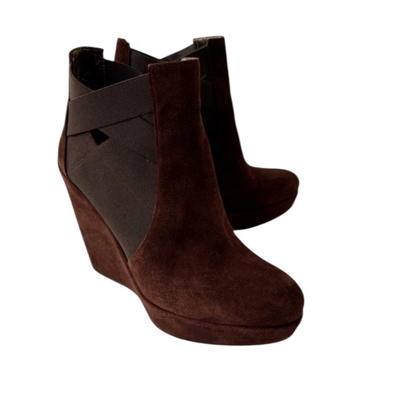 Stuart Weitzman Suede Hiyola Wedge Booties Ankle Boots Brown size 8 - Picture 3 of 11